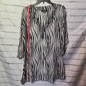 Zury Women's Swim Coverup Zebra Print Sheer Long Bell Sleeves